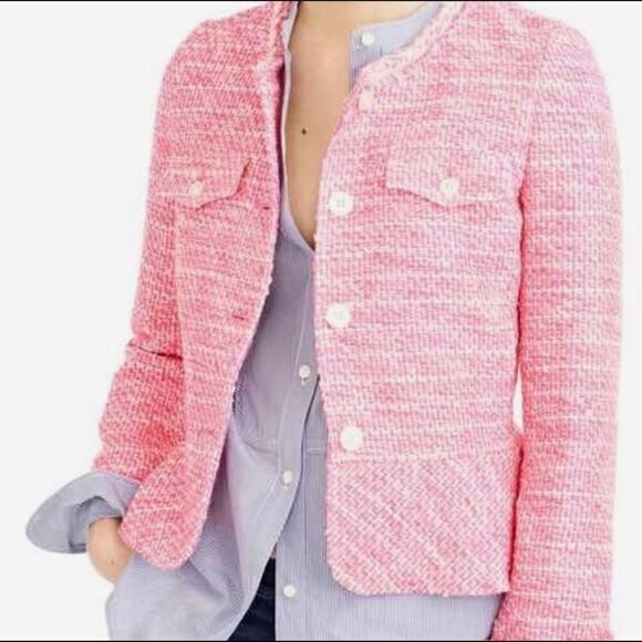 💜 J. Crew Hot Pink Tweed Blazer w/ Peplum Ruffle - Picture 3 of 5
